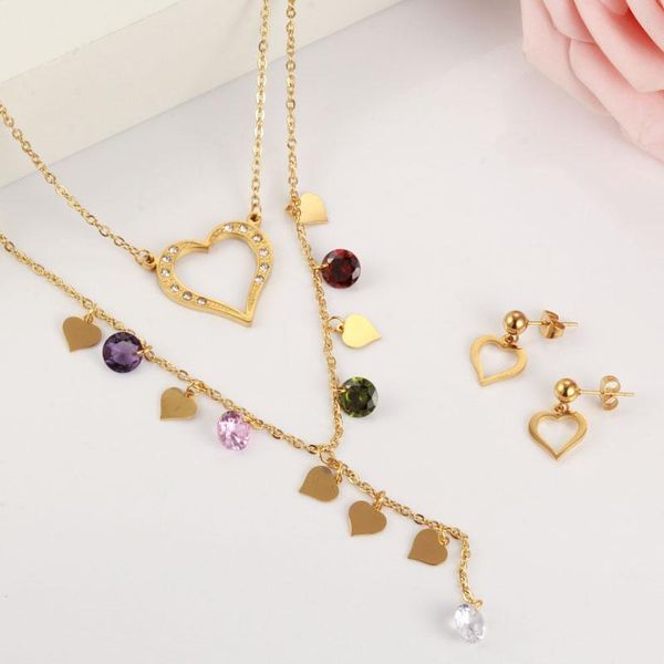 

oufei multi layer necklace set stainless steel jewelry sets heart earrings set fashion jewellery jewelry for women, Silver