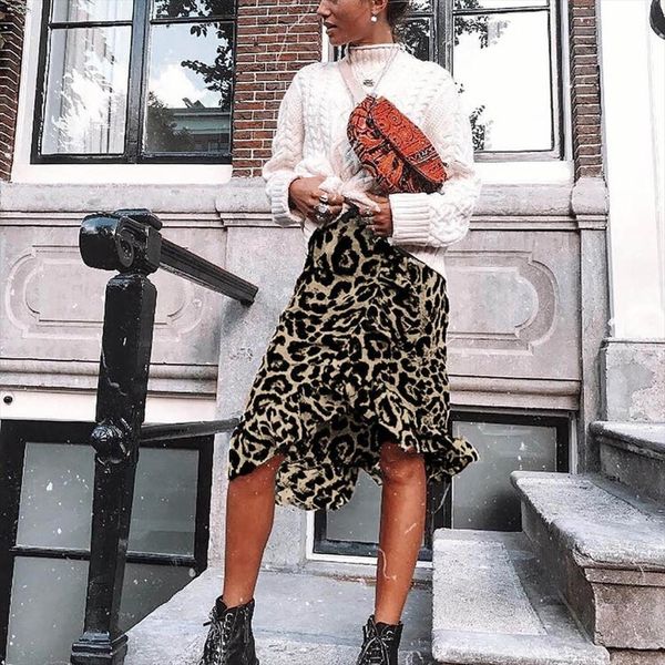 

2020 new high street multi color leopard women long skirt slim fit straight fashion speacial faldas plus size b4, Black