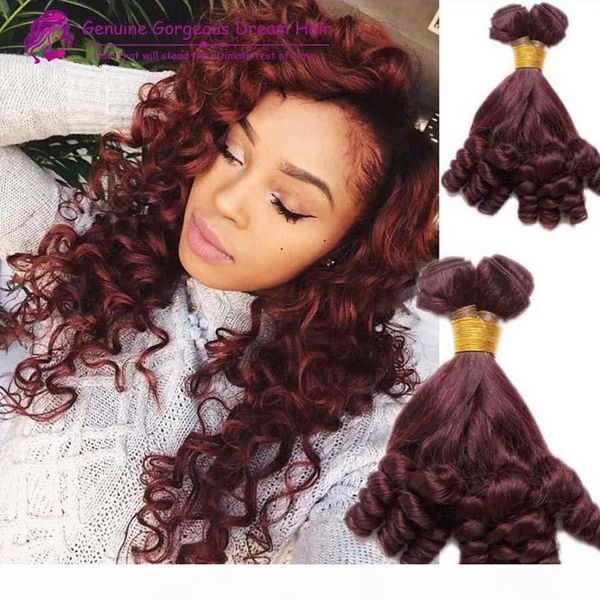 

brazilian burgundy 99j bouncy aunty funmi human hair weave extensions red wine romance spiral curly brazilian funmi hair bundles double weft, Black