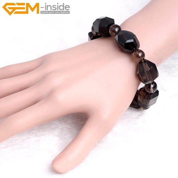 

natural faceted smoky quartzs gem stone beaded elastic bracelet popular fashion for jewelry making diy, Black