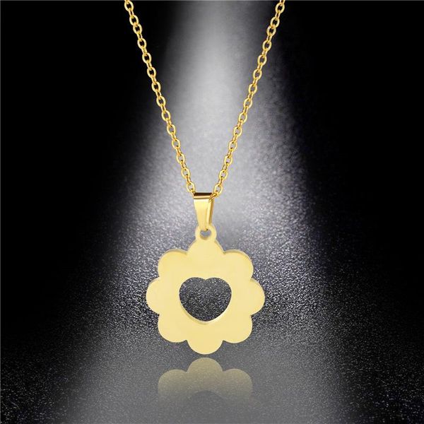 

простой стиль titanium сталь малый цветок почва прохладный перейти di hip hop ins цветочный кулон персик сердца ожерелье из нержавеющей стал, Silver