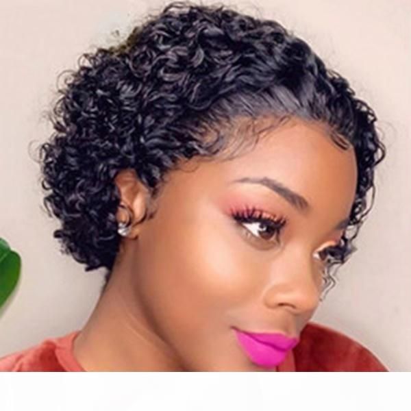 

wondero curls bob lace front wigc 150 desnity pixie cut wigo short curlg human hair wigk remy brazilian natural curly shorty wigy, Black;brown