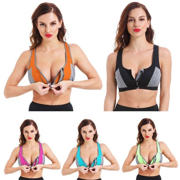 

женщины zip фронт push up bra спорт двухслойная беспроводные противоударные тренировки йога жилет gym запуск цветовой контраст топика bralet, White;black