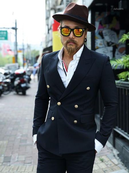 

2020 fashion black double breasted 2 piece slim men formal suit groom wedding tuxedo custom prom wedding business men suit1, White;black