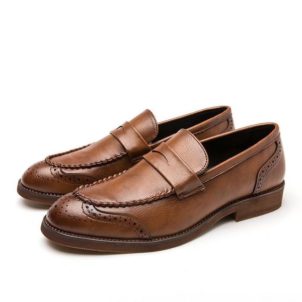 

italian style vintage men casual shoes real leather formal dress shoes big size wedding brogue loafers, Black
