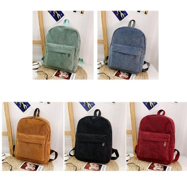 

school backpack casual corduroy shoulder bag lightweight college student soft large capacity travel rucksack daypack
