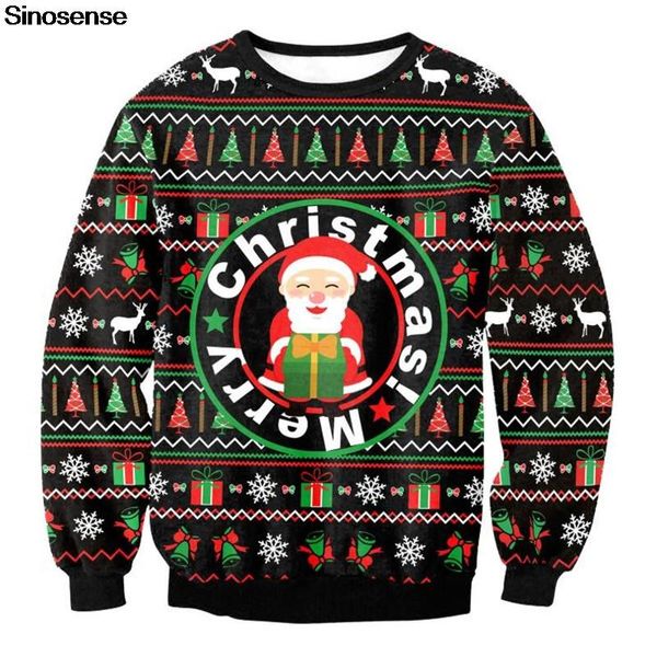 

men women christmas sweater pullover ugly christmas sweaters jumpers 3d santa claus printed holiday party xmas sweatshirt, White;black