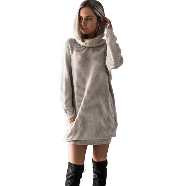 

autumn winter sweater dress solid casual dresses womens long sleeve turtleneck knitted dress roll neck jumper ladies mini1, Black;gray