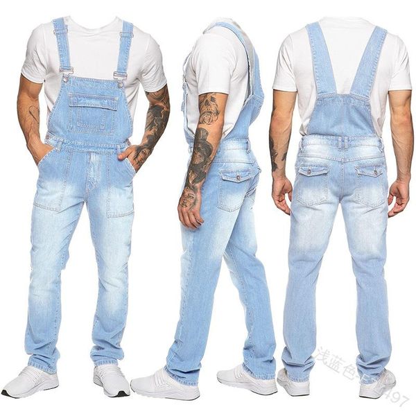

men's jeans wepbel men pants light blue denim overalls spring autumn overall mid-waist casual straight bleached white