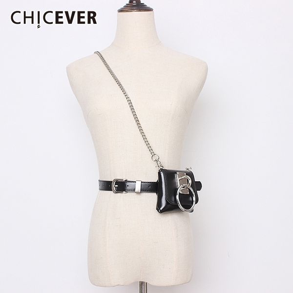 

chicever korean pu leather women's belt with bag patchwork metal chain adjustable accessories belts female korean summer 2020 t200427, Black;brown