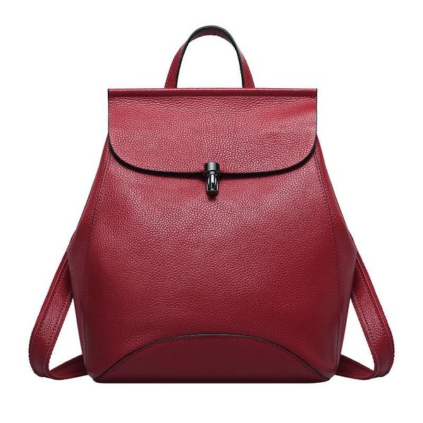 

genuine leather full grain women backpack red simple style backpack woman bag