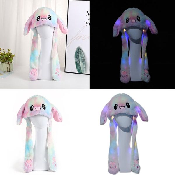 

beanie/skull caps kids led glowing rainbow colorful plush animal hat lovely moving ears light up earflap cap christmas 094b, Blue;gray