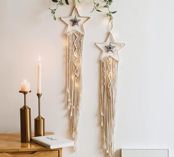 Star Dream Catcher Macrame Wall Hanging Tapestry Home Nursery Wall Decor Fatto a mano Dreamcatcher Ornamento Decorazione per feste in stile bohémien