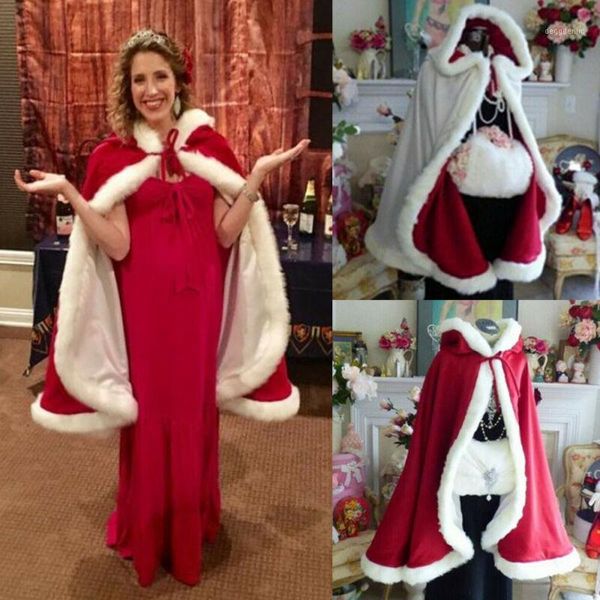 

costume accessories christmas for kids women hooded cloak mrs santa claus velvet fur capa red cape party cosplay1, Silver
