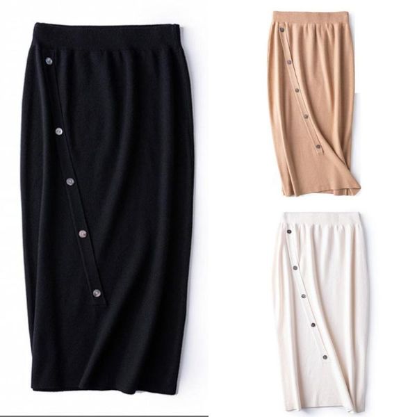 

skirts women skirt vintage gothic solid knee length cashmere clothes, Black