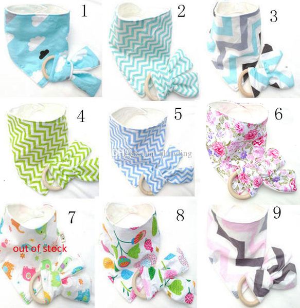 

bamboo 10 styles baby bibs+teeth cotton stick 2pcs/set fiber infant wave pattern burp cloths teething ring woo