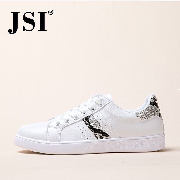 

jsi new sneaker flats fashion design snake pattern leisure comfortable round toe women's little white shoes handmade flats lj200812, Black