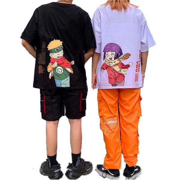 

японский harajuku мужская футболка мультфильм аниме наруто хината узумаки напечатаны свободные с короткими рукавами вершины пары любовника с, White;black