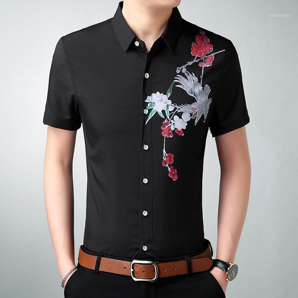 

men flower shirt short sleeve summer shirt men asian size s - 7xl mens shirts1, White;black