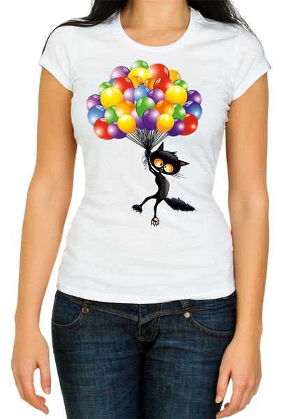 

cute cat fly with balloons 34 short sleeve white 's quality cool gift personality hoodie designers t shirts sweatshirt