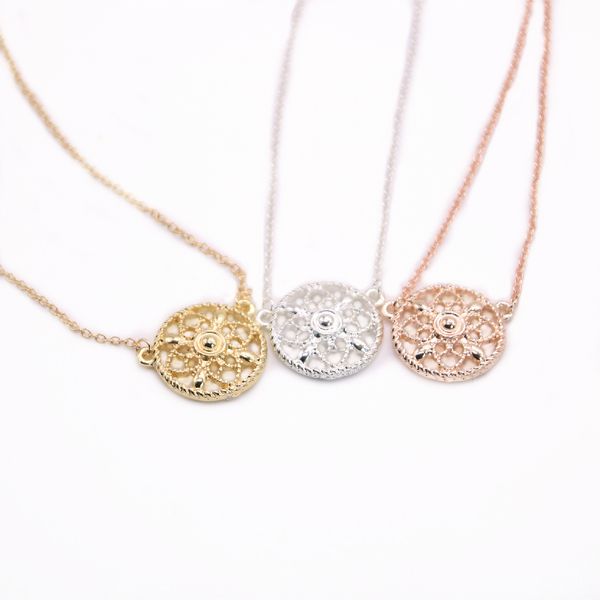 

new classic round necklace hollow out flower design pendant necklace gold silver rose three color optional