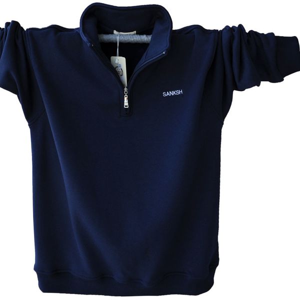 

high sweater for men with velvet thickening fashion autumn winter half zipper casual stand collar fattening and loose middle aged, Black