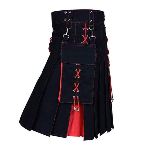 

2020 new utility kilt hybrid modern cotton jeans kilt for men's scottish traditional retro vintage pattern skirt 1102, White;black