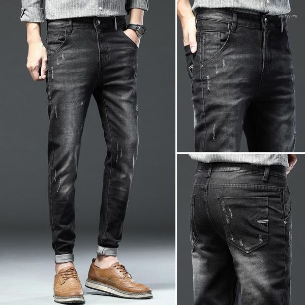 

men's jeans voreloce classic stripe moustache effect ripped trend men slim 2021 spring brand clothing boys fashion black cotton jeans1, Blue