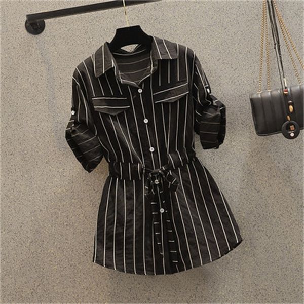 

plus size 4xl woman striped ladies and shirts 2021 turn-down collar blouses mujer fashion women's shirt w35h, White