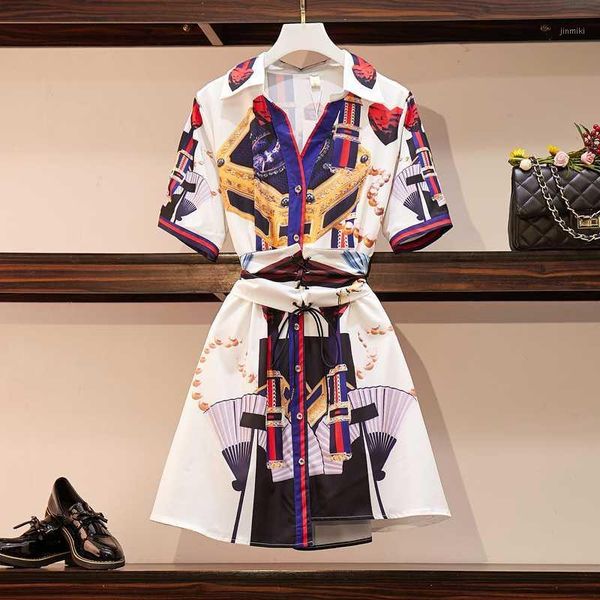 

l-4xl women vintage print short sleeve mini dresses elegant female sashes single breasted plus size party dress vestidos1, Black;gray