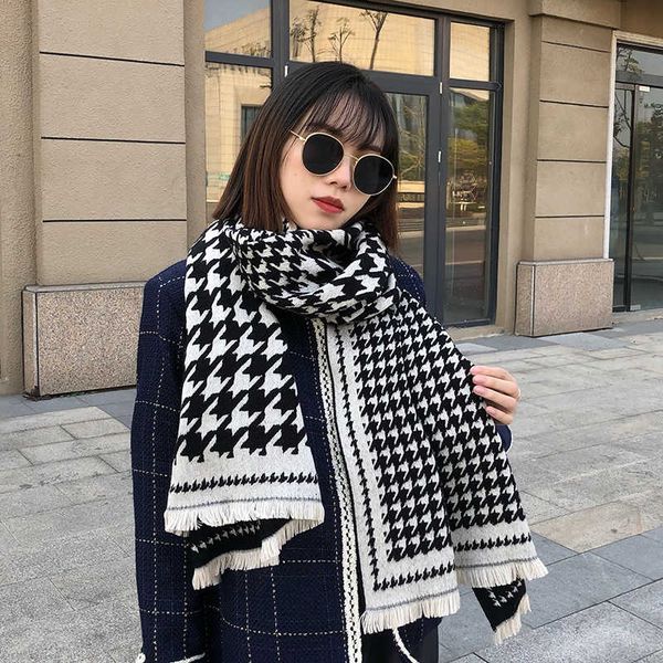 

korean qianniaoge winter thickened cashmere like tassel scarf dual purpose thermal long shawl knitting fashion neck, Blue;gray