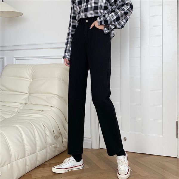 

women's jeans 2021 autumn korean style women high waist loose slim straight mom casual streetwear ladies denim pants, Blue