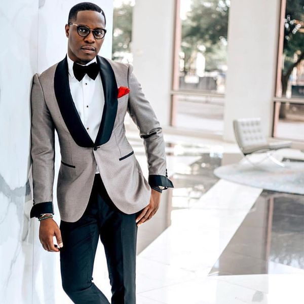 

classic wedding tuxedos shawl lapel slim fit suits for men groomsmen suit two pieces prom formal suits (jacket+pants+tie, Black;gray