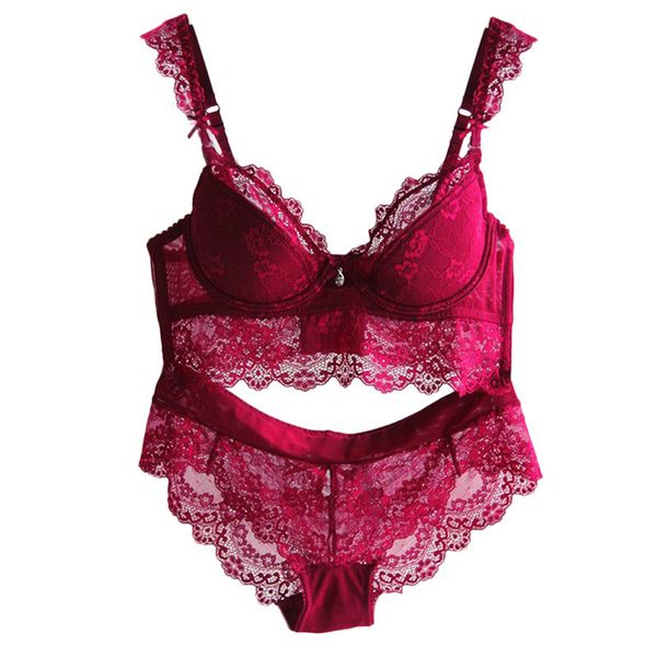 

burvogue new lace lingerie bra set women bra set push up bras underwear sets plus size adjustable bras and panties set y200708, Red;black