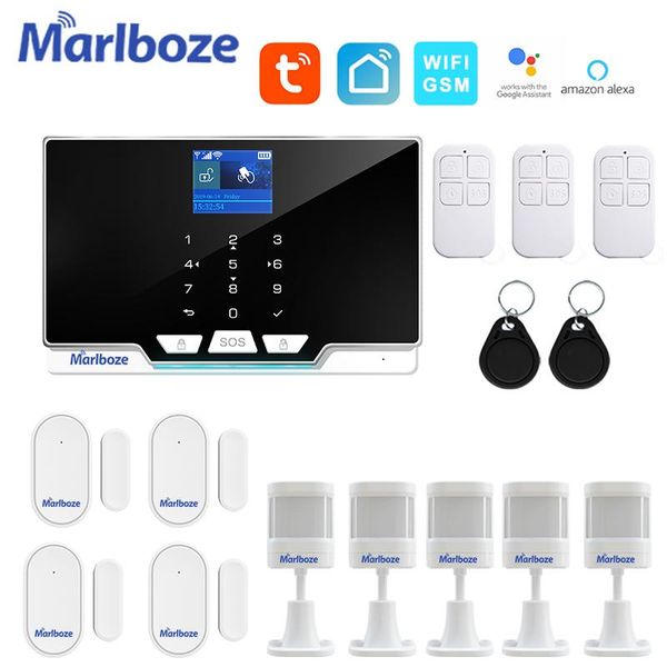 

marlboze 433mhz wireless home security wifi gsm gprs alarm system tuya smart life app remote control voice prompt