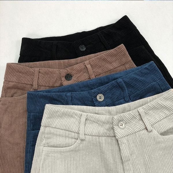 

winter pants women vintage corduroy warm trousers female casual loose high waist harem pants pantalon mujer y200114, Black;white