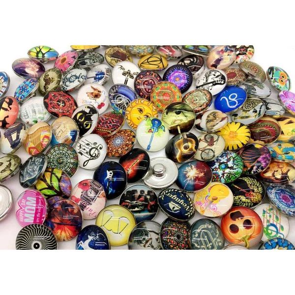 

50pcs/lots mixed styles glass snap button 18mm diy interchangeable ginger snap jewelry noosa chunk charm button wmtmdg whole2019