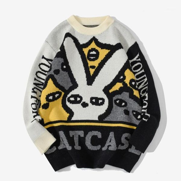 

women sweater cartoon funny cat print o-nec pullover sweaters men soft slim casual high street fashion autumn streetwear1, White;black