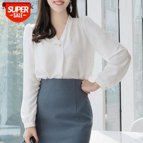 

fashion office lady white blouse women 2021 v-neck pullover elegant chiffon women blouses solid casual womens blouse 11277 #1o95