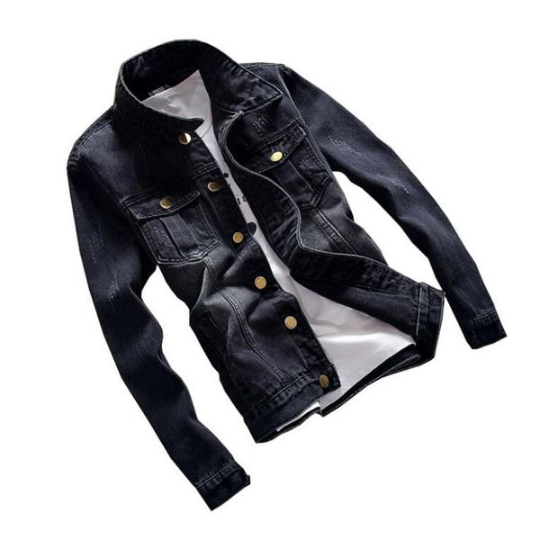 

juvenile men's denim jacket 2020 spring autumn mens trendy fashion bomber thin ripped denim jacket male cowboy jackets s-5xl, Black;brown