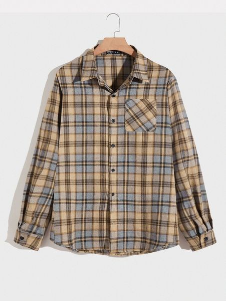 

romwe guys plaid button front pocket shirt 88zw#, White;black