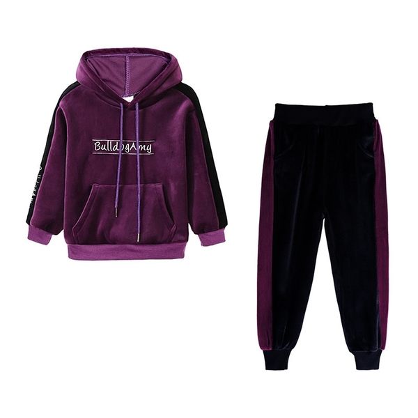 

girls tracksuit spring autumn gold velvet suits children long-sleeved hooded sweater pants two pieces outfits sports suits g12803, Blue;red