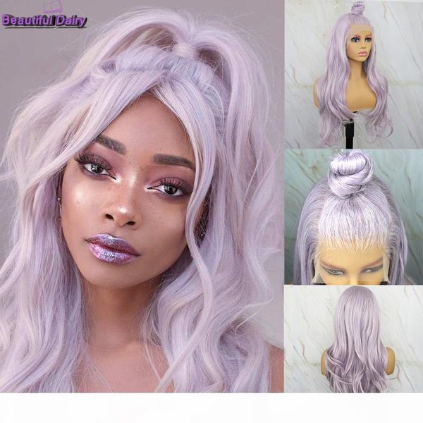 

beautiful diary futura fiber lace front synthetic wig purple mixed white color natural wavy wigs for black women 13x6
