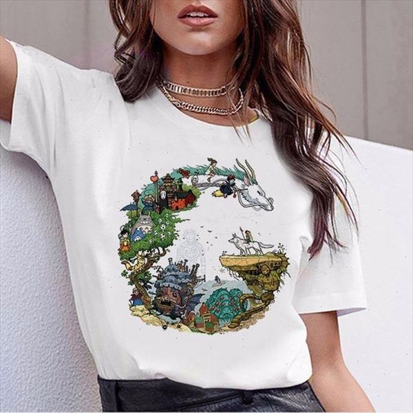 

totoro t shirt women spirited away tshirt studio ghibli miyazaki hayao 90s graphic shirt femme harajuku kawaii clothes, White
