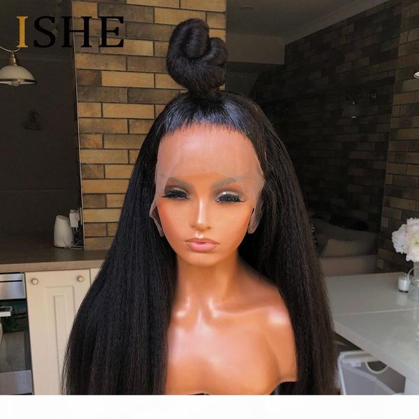 

kinky straight wig 13x6 lace front human hair wigs pre plucked brazilian yaki straight wigs for women black 180 density ishe