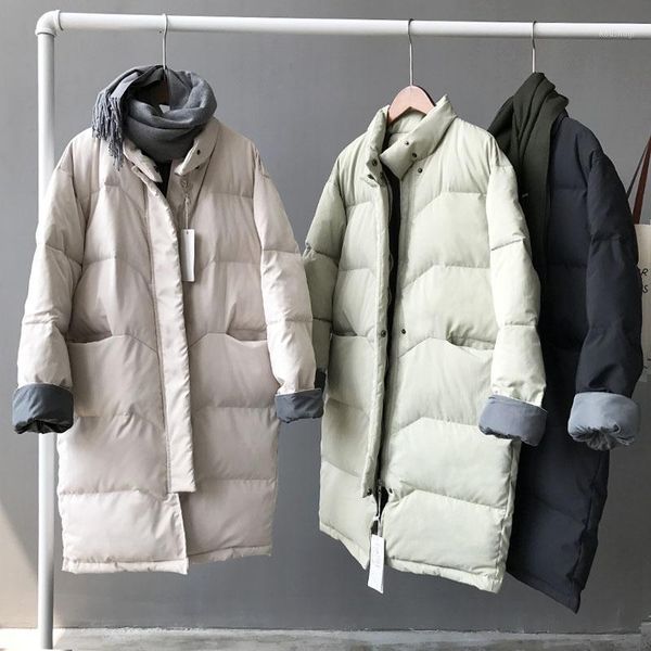 

women thick zipper jackets medium long solid coats winter parkas loose clothes long sleeve korea outerwear casual m l1, Black