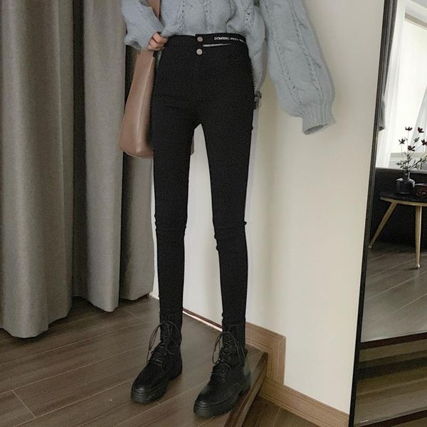 

осень корейский письмо студент высокой талией тонкий черный карандаш брюки повседневные брюки девять и женщин в многоборье wear, Blue