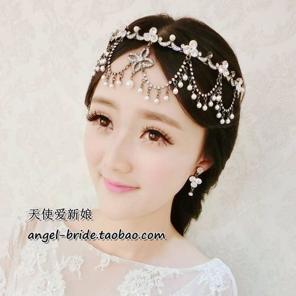 

iwedding korean bride forehead dress crown white eyebrow headdress studio jewelry accessories, Silver