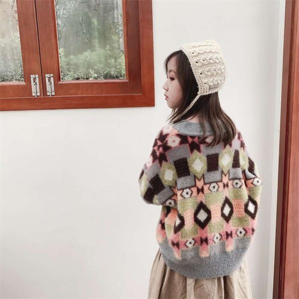 

sweater girls' new children's diamond geometry winter 44xc, Blue