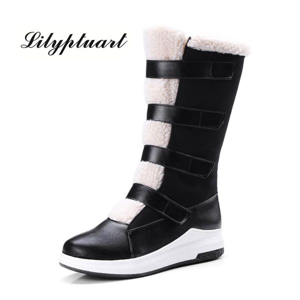 

european and american style new women's boots in the tube warm lamb hair pu explosion models snow boots female, Black
